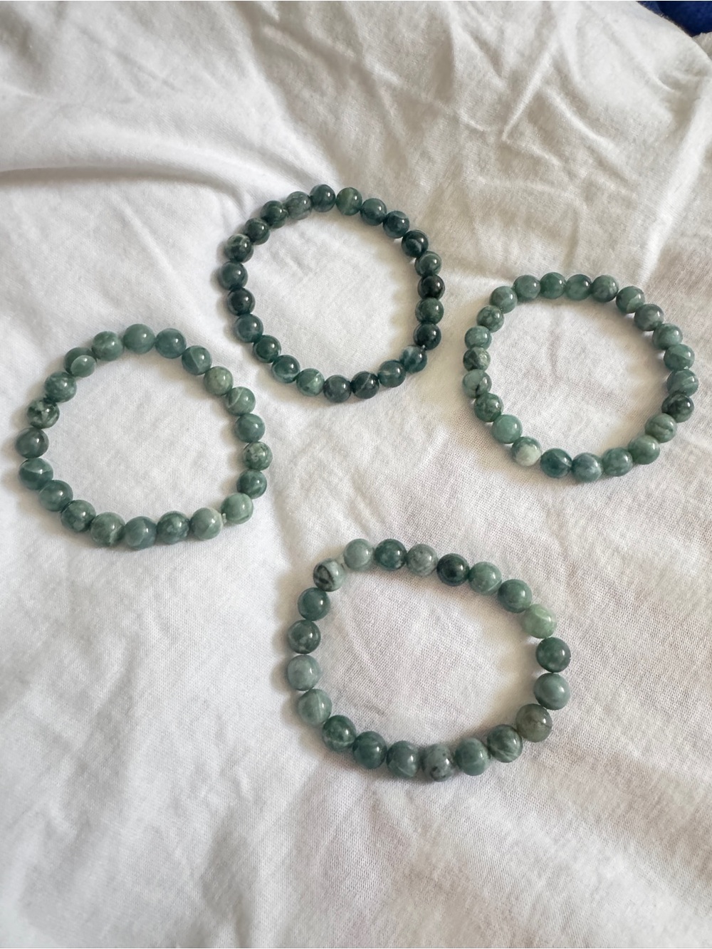 Natural Type A Jade Green (Bundle of 4) Beaded Stretch Bracelets Women’s Jewelry